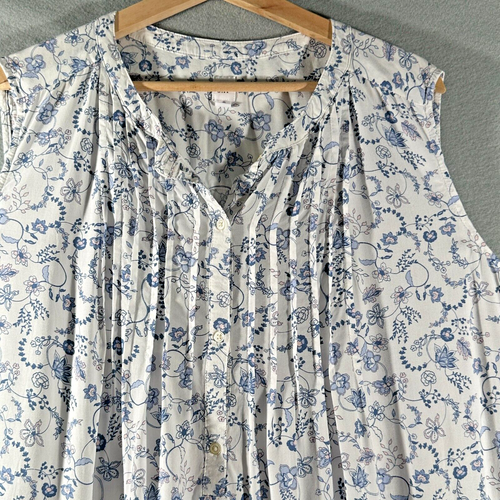Gap Blue Floral Sleeveless Blouse Top XXL Cottage Farmhouse Lightweight Pintucks - Picture 3 of 9