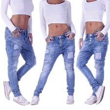 Damen Boyfriend Jeans Chino Baggy Harems Hose Hüftjeans Stretch Girlfriend M42