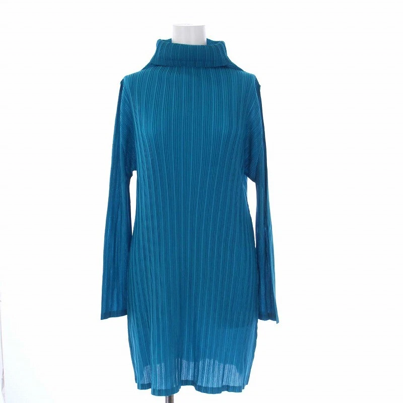 Pleats Please Issey Miyake High Neck Dress Tunic Long Sleeve 3 L 