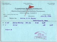 Carpenter Morton Paints Varnishes Boston, MA 1902 Billhead Geo. M Rogers* (#19)