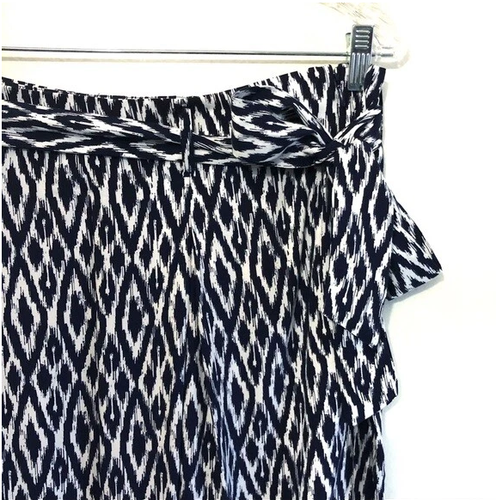 Banana Republic Women Sz 6 Pants Wide Leg Belt High Rise Ikat Pockets Navy White - Picture 4 of 14