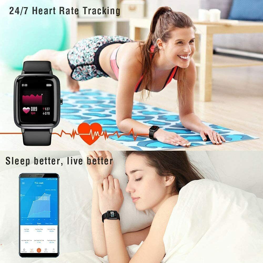 Bluetooth Smartwatch Sport Fitness Tracker Pulsuhr Herren Damen Armband Schwarz