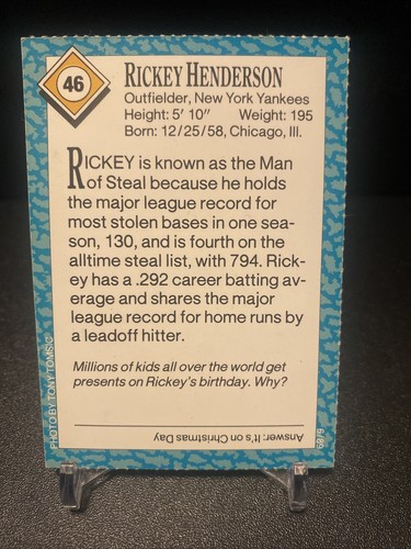 1989 Sports Illustrated For Kids #46 Rickey Henderson - Picture 2 of 2