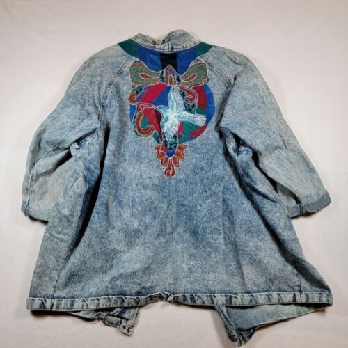 Giacca denim oversize Zalerno vintage anni 80 unisex paisley abbagliato impreziosita boho - Foto 2 di 9