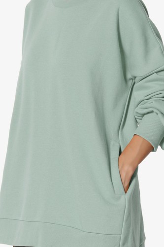 TheMogan S~3X Crew Neck Hi-Low Pocket Long Sleeve Boyfriend Pullover Sweatshirts - Picture 151 of 212