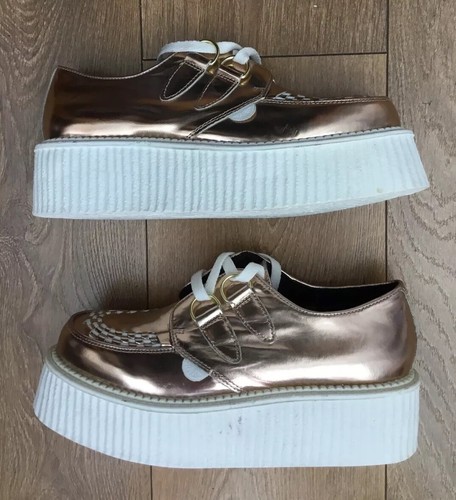 Underground Wulfrun Doble Suela Creeper Oro Rosa Cuero Blanco Rockabilly Reino Unido 6 - Imagen 7 de 12