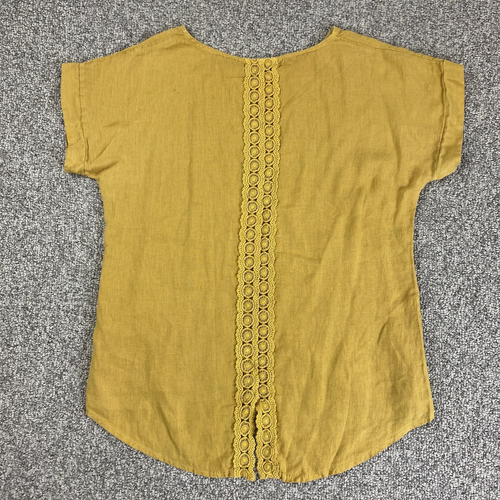 Terzo Millennio Top 100% Linen Small Yellow Back Embroidered Hi Low Short Sleeve - Picture 5 of 12