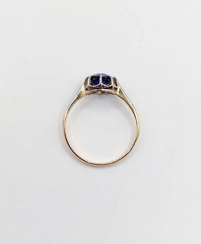 Anello solitario art deco oro 18k zaffiro 1,10 carati e diamante (1940) - Foto 6 di 10