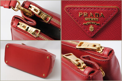 PRADA ボストンバッグ ブラウン/レッド PRADA プラダ ボストン ハンドバッグ レザー キャンバス レッド