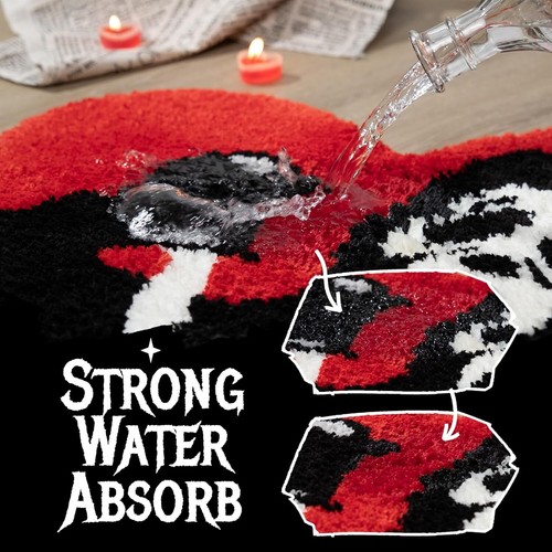 Halloween Rug Black Red Bath Mat Non Slip Funny Skull Bath Rugs Spooky Gifts - Picture 5 of 6