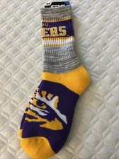 LSU Tigers NCAA FBF For Bare Feet Double Deuce Gray Knit Crew Socks *Medium