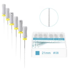 6PCS Dental Stainless Steel Hand Use Endo Root Canal Files K-File 21mm #08