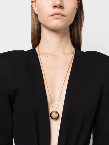 NIB Versace Logo Etched Ball Sphere Gold Pendant Medusa Long Chain Necklace $895 - Picture 3 of 20