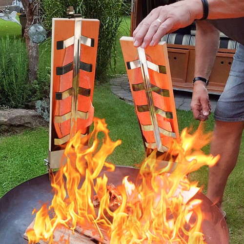 Flammlachsbrett Holzplatten Einstellbar Flammlachshalter Räucherbrett 2er Set - Bild 4 von 9