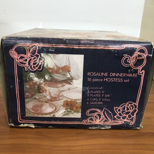 Vintage Rosaline 16pc Dinnerware Hostess Pink Arcoroc France Fast Free Shipping - Picture 2 of 4