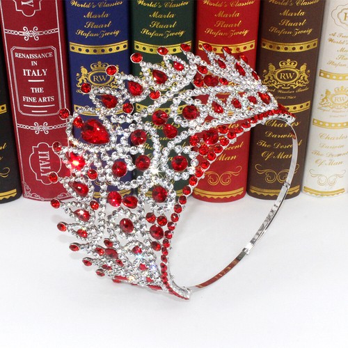 12.4cm Tall Crystal Tiara Crown Wedding Queen Princess Prom Adjustable For Adult - Picture 7 of 23