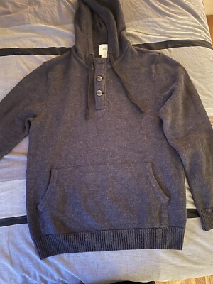 H&M Sweater Mens Medium Hoodie Sweatshirt Charcoal Buttons Pockets