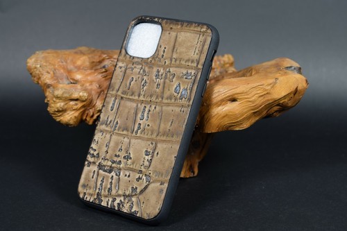 FUNDA FUNDA I PHONE AUTÉNTICO COCODRILO NUBUK MARRÓN CORCHO HECHA A MANO ESPAÑA MA CUERO - Imagen 2 de 5