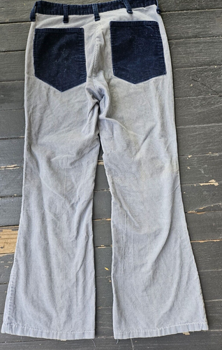 Seafarer Light Blue 2 Tone Corduroy Flare Pants Dark Pockets 30"W Hillbilly - Picture 6 of 12