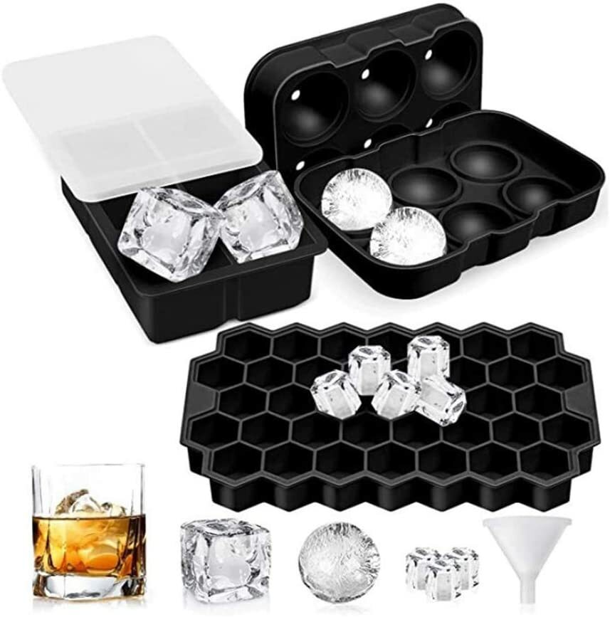 3 Pack Silicone Ice Trays For Freezer With Lid Sphere Ice Cube Tray