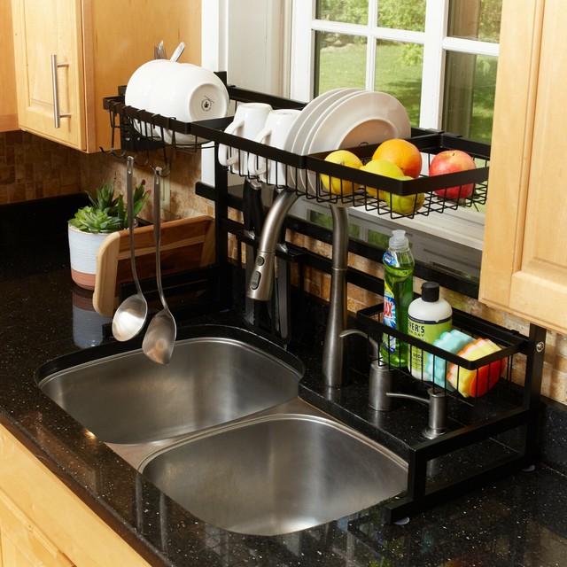 Stainless Steel Over the Sink Dish Drying Rack - Black | eBay