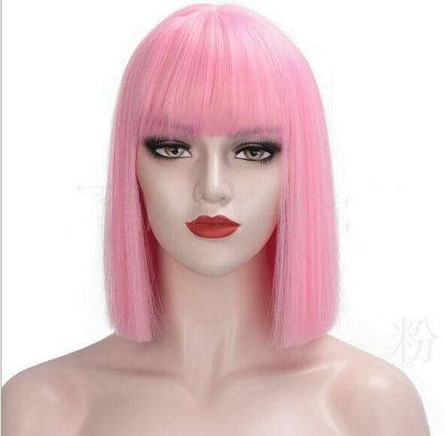 Synthetic Wigs Ombre Blonde Pink Short Straight Bob Wigs with Bangs for Women - Picture 40 of 40