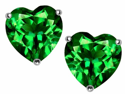 .50 ct. Genuine Emerald Heart Stud Earrings in Solid Sterling Silver - Picture 2 of 2