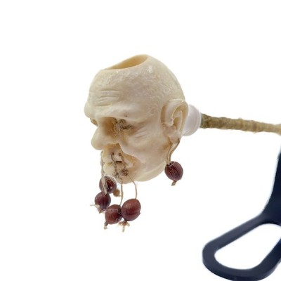 S.Yanik Meerschaum Pipe Shrunken Head Tsantsa Churchwarden