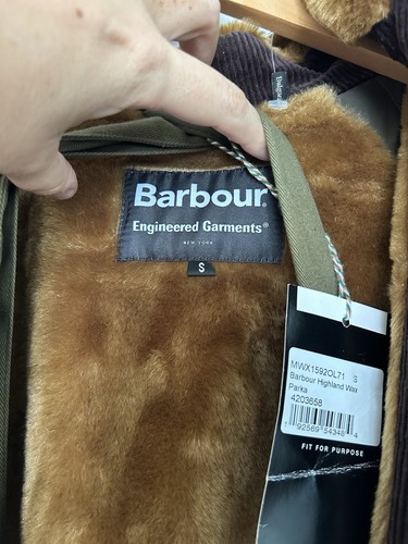 NWT BARBOUR Men’s Small Highland Engineered Wax Parka Fur Jacket Olive Brown - Picture 6 of 18