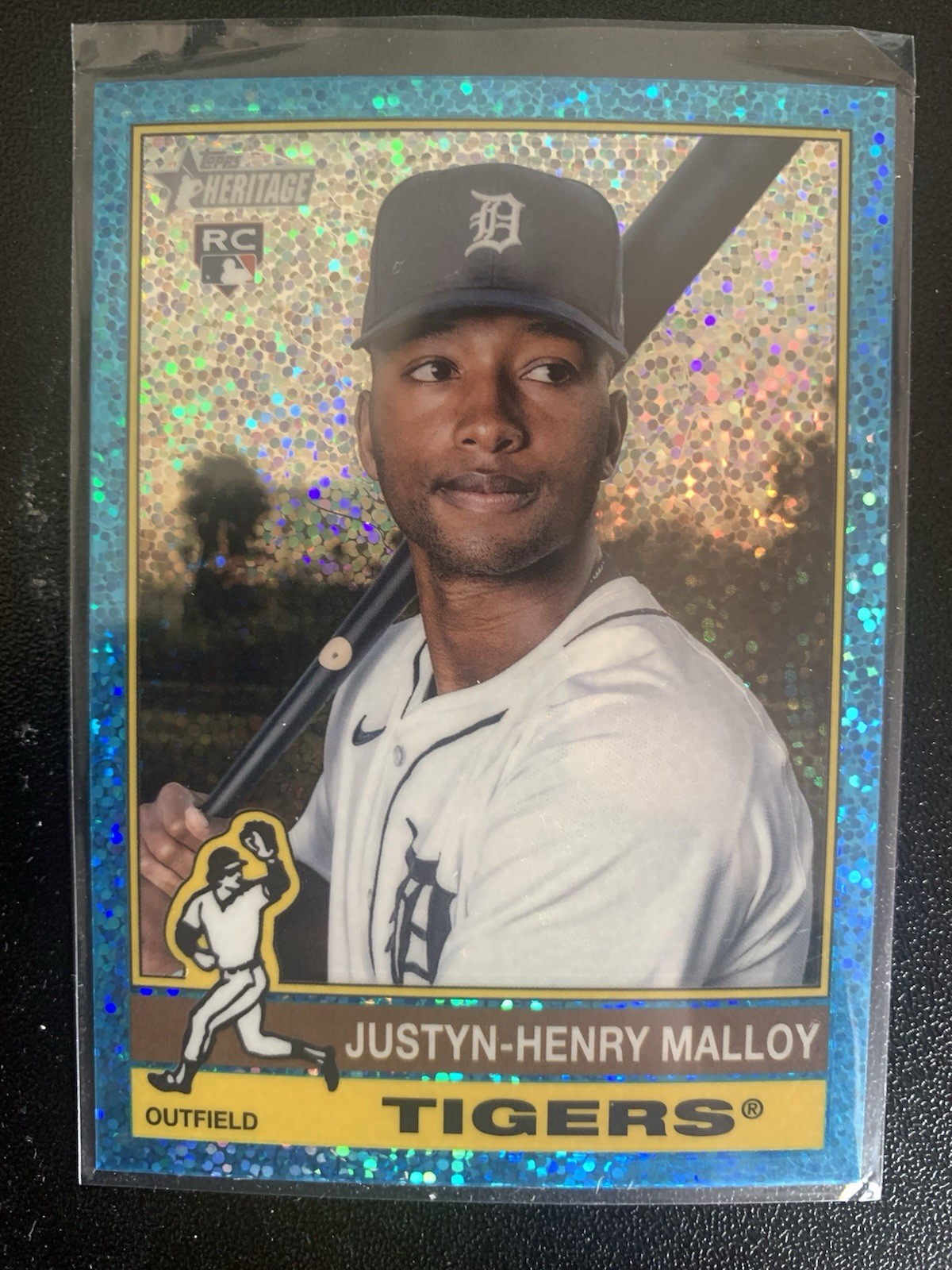 2025 Topps Heritage Chrome JUSTYN-HENRY MALLOY #305 Light Blue Sparkle SP RC