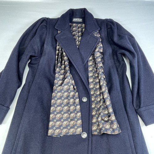 VTG Jofeld Women Navy Double-Breasted Wool Blend Coat Matching Scarf Navy Medium - Picture 17 of 17