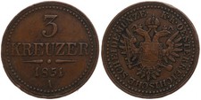 Austria - Austria 3 Kreuzer 1851 A - Copper, 16.41g, Ø 30mm Km#2193