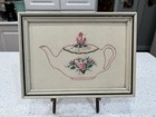 Hand Brazilian Embroidered Teacup Wall Art Framed 7”x5”