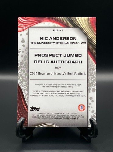 2024 Bowman University’s Best #PJA-NA Nic Anderson Prospect Jumbo Relic Auto Ref - Picture 2 of 2