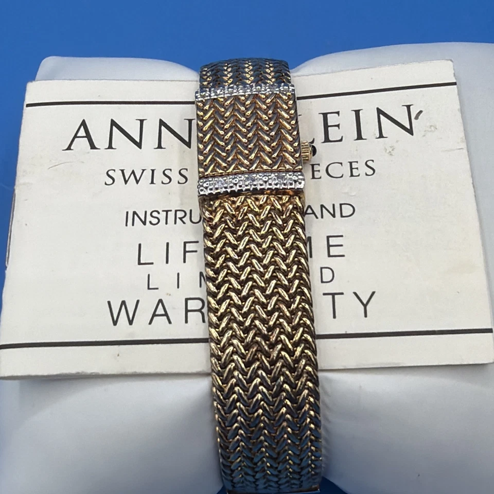 Anne Klein Peek-a-boo Quartz Watch Swiss Diamond Gold Foxtail Mesh Band - Image 2 of 4