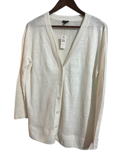 NWT TALBOTS 100% Linen White Cardigan Sweater Size Medium - Picture 4 of 11