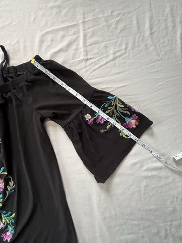 INC Women’s Black Blouse Off Shoulder with Straps Embroidered Flowers Size M - Picture 8 of 8