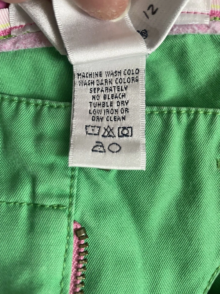 Lilly Pulitzer Size 14 Palm beach Fit Green Crop Pants Embroidered Pink Anchors - Image 3 of 4