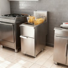 Commercial Natural Gas Fryer 120K BTU 50lb SS Floor Fryer W/ Casters Baskets