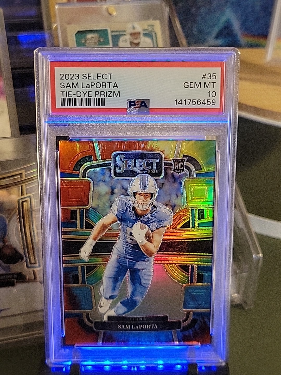 2023 Panini Select - Concourse Sam LaPorta #35 Tie-Dye Prizm /25 (RC) PSA 10