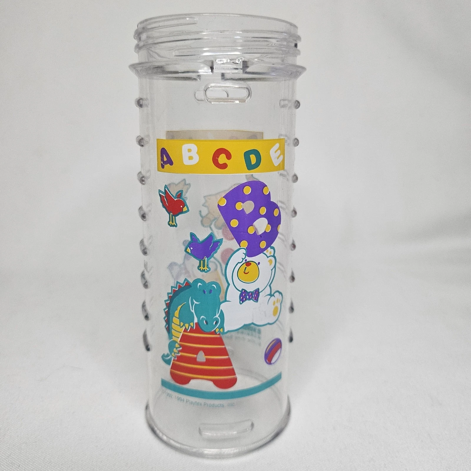 Vintage VTG 1992 1994 Playtex Drop In 7 oz Baby Bottle Alphabet ABC Cat Dog Bear