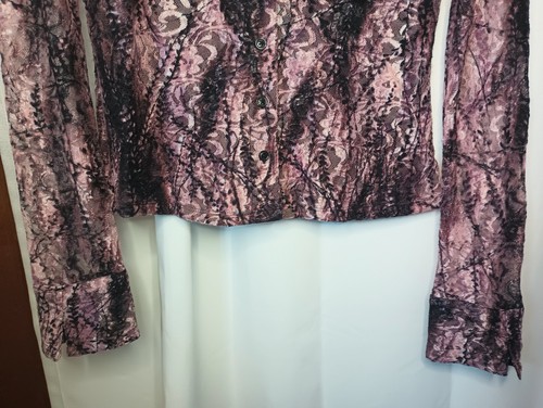 INC International Concepts Y2K Lace Button Up Top Medium Petite Whimsigoth Vamp - Picture 3 of 13
