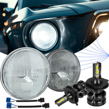 7 Inch Led Glass Headlight Round Original Classic Look Conversion Chrome Pair 7 Inch Led Glass Headlight Round Original Classic Look Conversion Chrome Pair