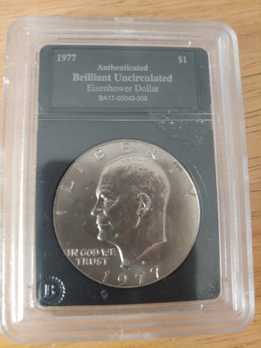 1977-P Brilliant Uncirculated Eisenhower Dollar $1 Authenticated Slabbed Encased