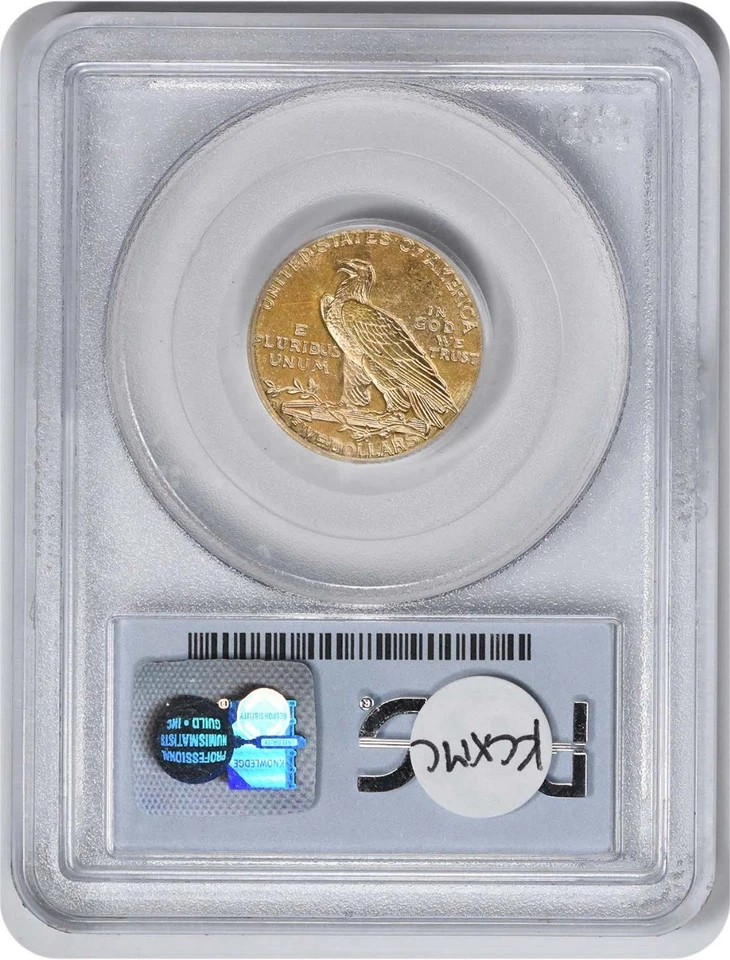 Oro indio 1908-D $5 MS62 PCGS Foto 2 de 4