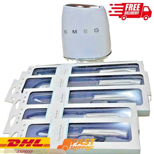 Vintage SMEG 7-Pieces Kitchen Knife Block Set Stainless Steel - Ivory White - Picture 4 of 13