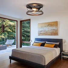 Rustic Flush Mount Ceiling Light - Vintage Black Metal Pendant Fixture