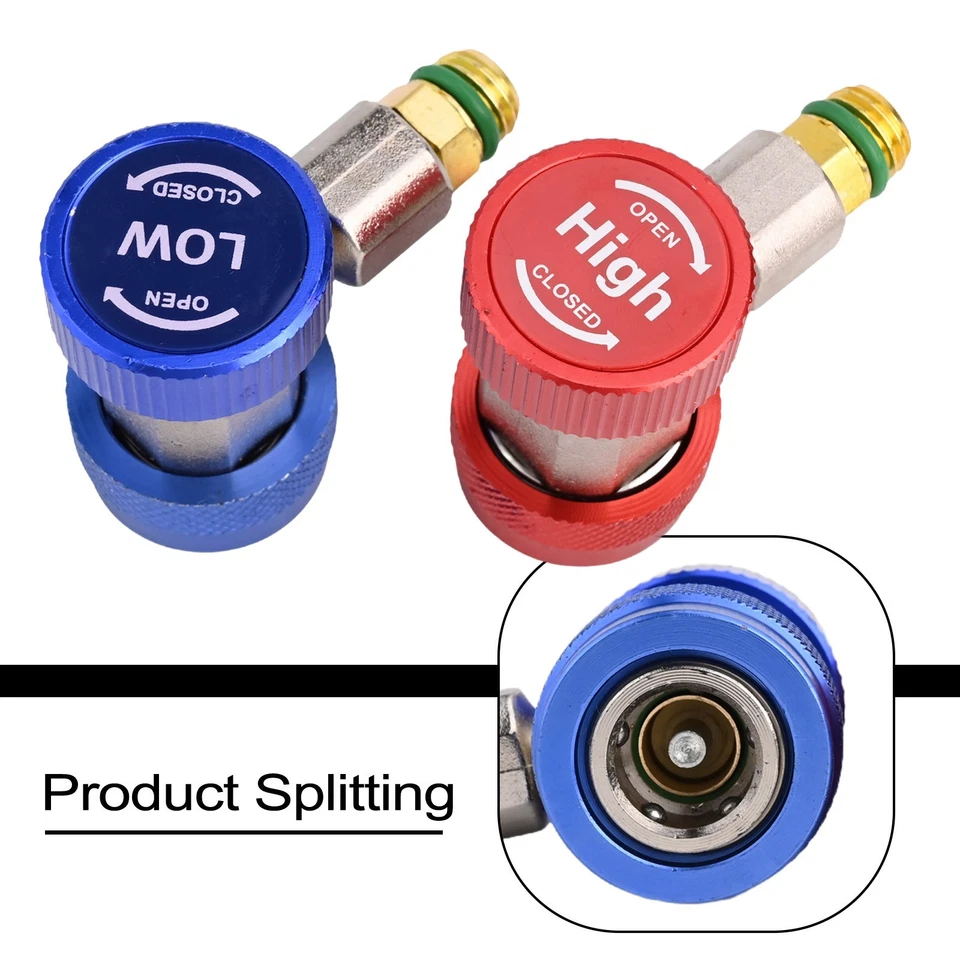 2pcs R134A Quick Connector Adapter Coupler Auto AC Manifold Gauge Low High HVAC - Image 3 of 4