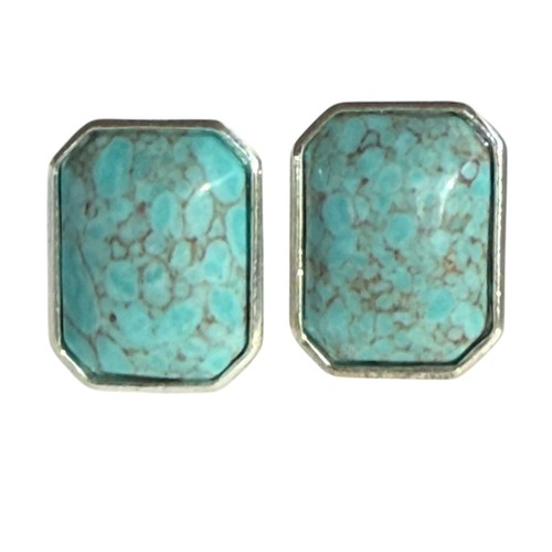 Pendientes de clip vintage tono plata con rectángulo color turquesa suroeste - Imagen 8 de 12