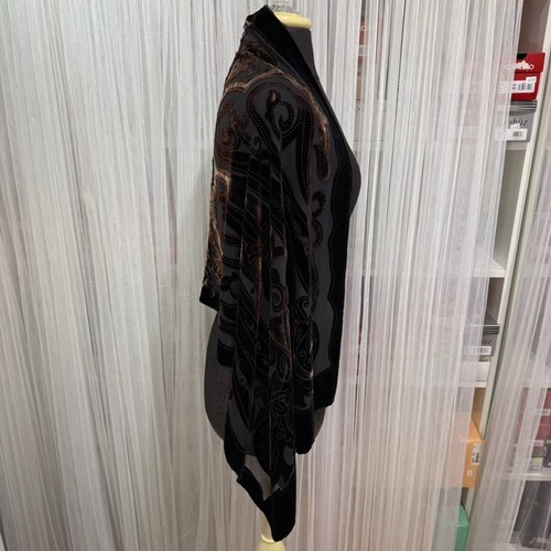 Women’s Black Burnout Velvet Silk Blend Evening Shawl Wrap Scarf 20x60 - Bild 5 von 11